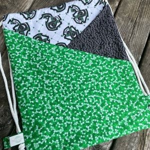 Slytherin Inspired - Cross Cross Front Pocket Cotton Drawstring Bag - Handmade